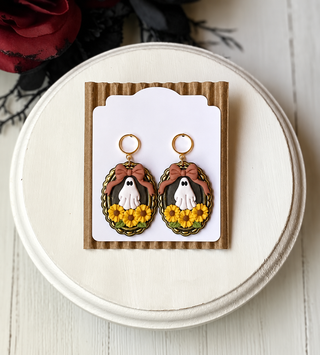 Halloween Earrings | Ghost with Sunflowers