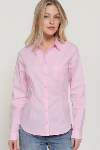 Pink Long Sleeve Button Down Stretch Poplin Shirt