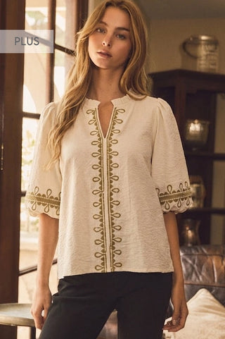 Cream V-Neck Peplum Top
