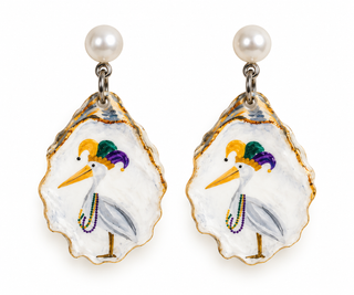 Mardi Gras Pelican Oyster Print Earrings