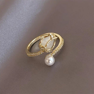 Opal Tulip Stacking Ring - White