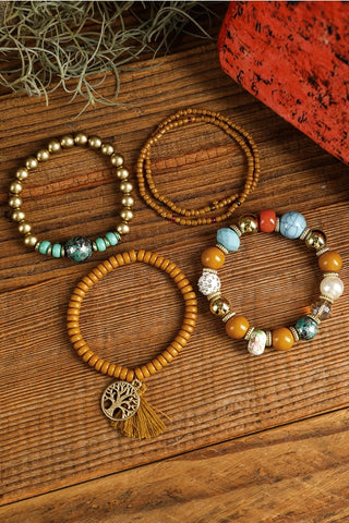 5pc Boho Beaded Turq Bracelet Set