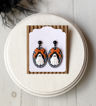 Halloween Earrings | Orange Bow Ghost