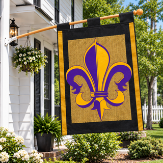 Purple & Gold Fleur de Lis House Flag – Double Sided, 29" x 42"