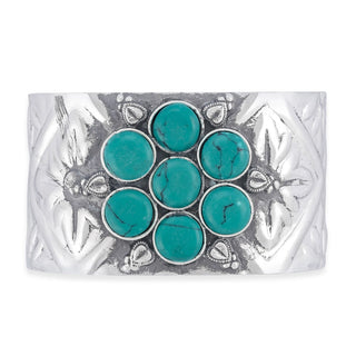 Hammered Turquoise-Look Cluster Cuff Bracelet