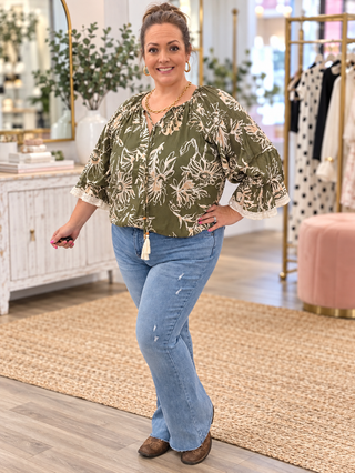 Green Floral Printed Blouse