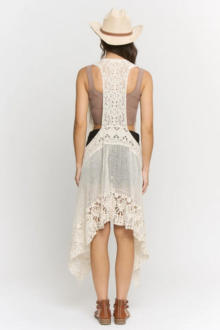 Crochet Lace Long Vest - One Size