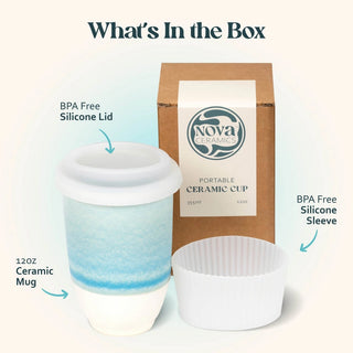 Lagoon Ceramic Coffee Cup – 12oz with Lid & Sleeve