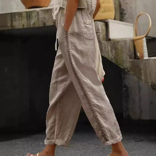 Casual Lace Cutout Patchwork Niner Pants - Khaki
