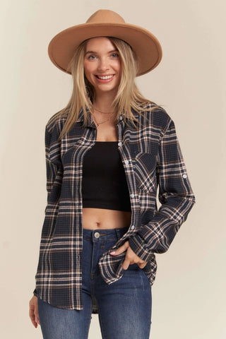 Button Down Plaid Shirt- Blue