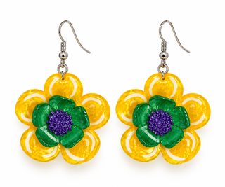 Mardi Gras Float Flower Earrings - Yellow