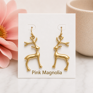 Gold Reindeer Dangle Earrings