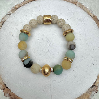 Gold-Plated Rondelle Amazonite Essential Oil Stretch Bracelet 7"|5373