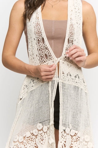 Crochet Lace Long Vest - One Size