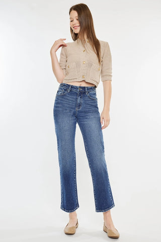 High Rise True STRAIGHT- Med Wash