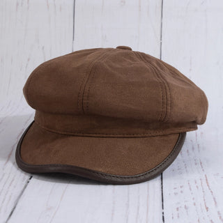Vegan Leather Trim Newsboy Cabbie Hat