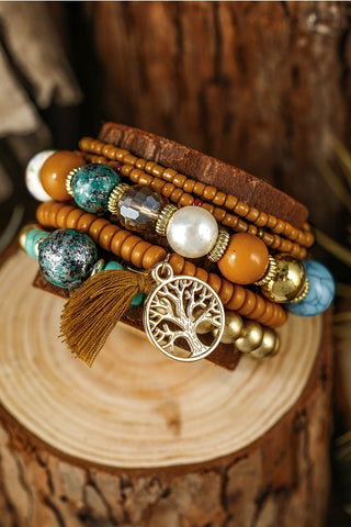 5pc Boho Beaded Turq Bracelet Set