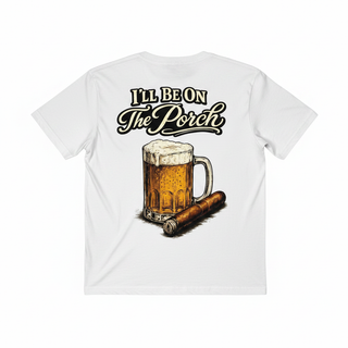 I'll Be On The Porch graphic tee by Rough Cut Apparel Co. - back of white shirt